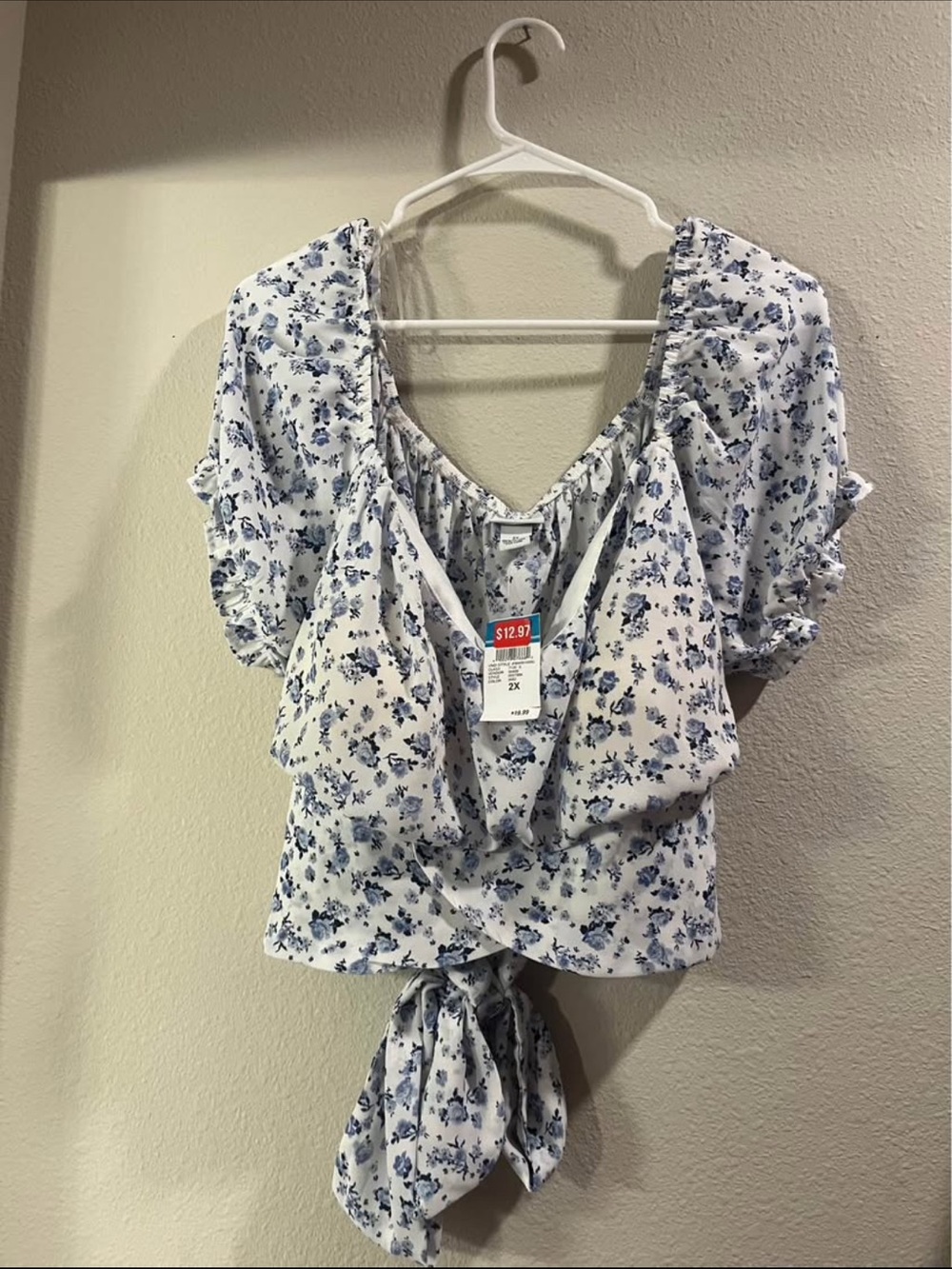 Women's Blue Floral Tie-Front Top